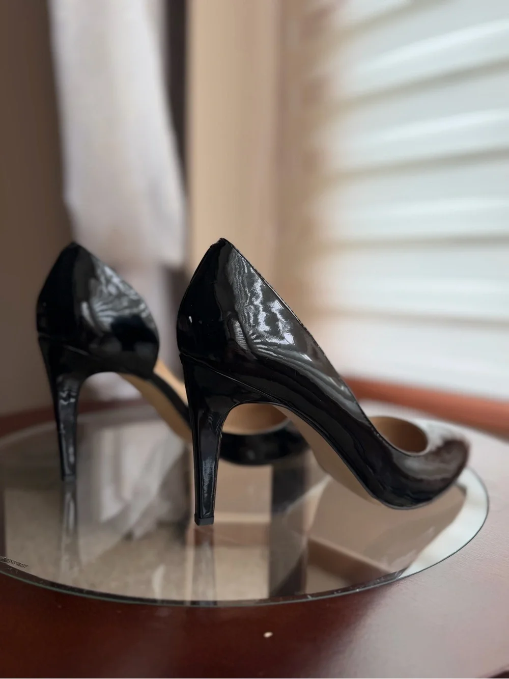 BCBGeneration Black Patent D'Orsay Pointed-Toe Stiletto Heels